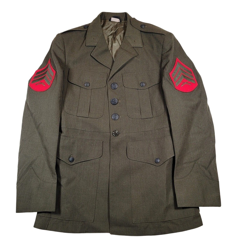 US Marine Corps USMC Uniform Jacket Men Size 40S Green Gabardine Wool Blend